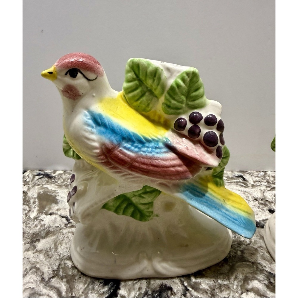 Vintage Pair Ceramic Colorful Bird Planters MCM Japan
